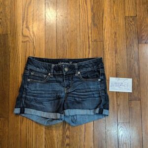 American Eagle Everyday Cuffed Denim Shorts Dark Wash Stretch Size 4 Low Rise